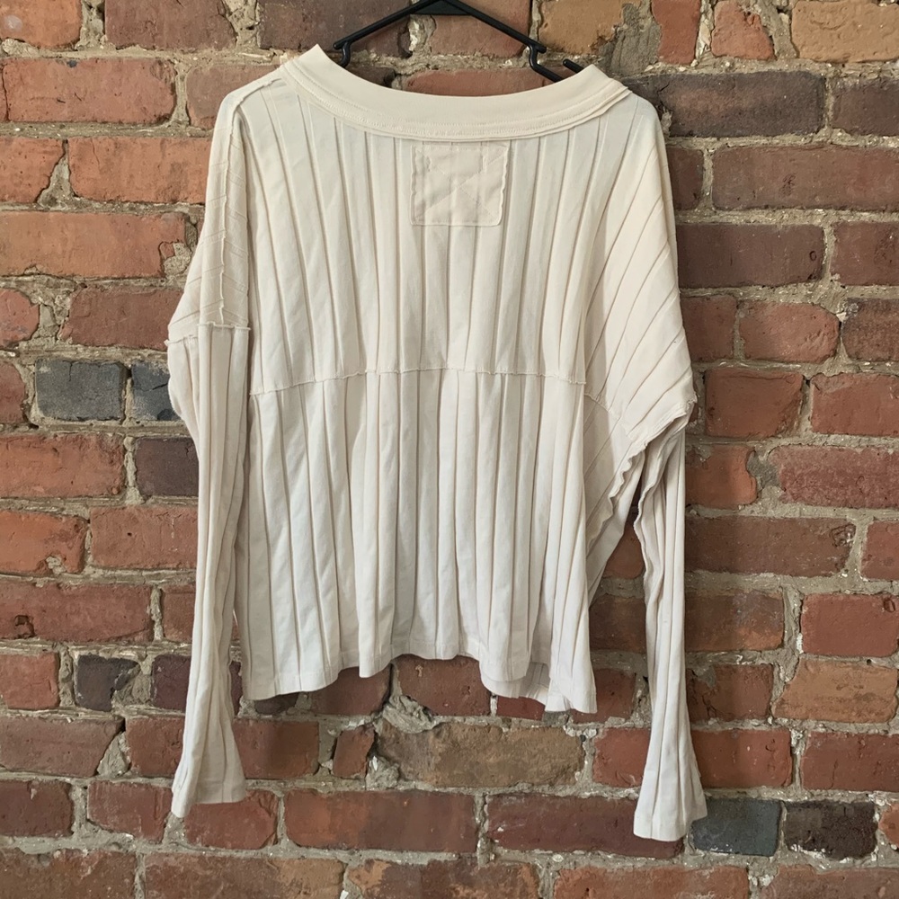 Cream Ribbed Long-sleeve Tee - Picture 4 of 4